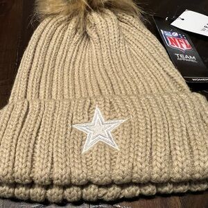 NFL Dallas Cowboys Football Women’s WEAR Neutral Brown Cuffed Knit Hat with Pom